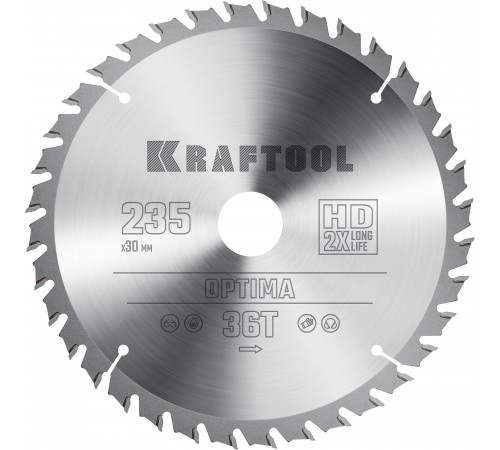 KRAFTOOL Optima 235х30мм 36Т, диск пильный по дереву