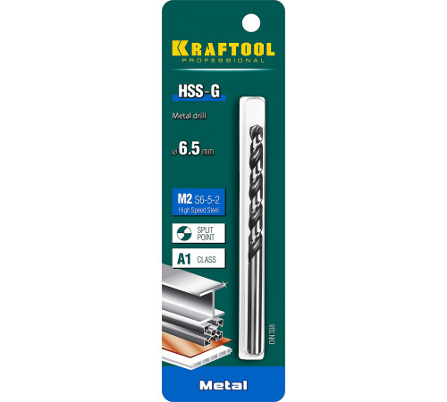 KRAFTOOL HSS-G 6.5 х101мм, Сверло по металлу HSS-G, сталь М2(S6-5-2)