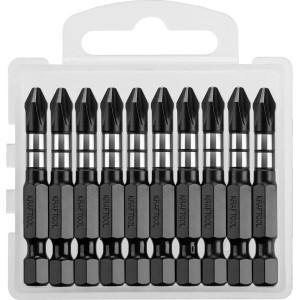 Биты KRAFTOOL Impact Pro, Philips, тип хвостовика E 1/4″, PH2, 50мм, 10шт, в пластиковом боксе