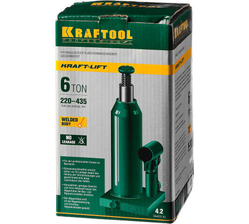 KRAFTOOL KRAFT-LIFT 6т, 219-427мм домкрат бутылочный гидравлический, KRAFT BODY