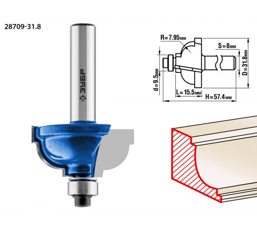 ЗУБР 31,8x17мм, радиус 8мм, фреза кромочная калевочная №7