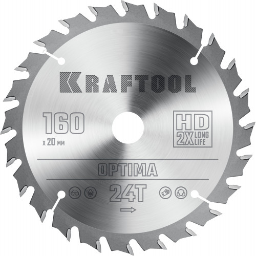 KRAFTOOL Optima 160х20мм 24Т, диск пильный по дереву