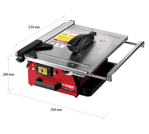 Электроплиткорез ЗУБР ″Мастер″, диск 200 мм, глубина реза 90°-40мм/45°-25мм, стол 500х400мм, 2950об/мин, 1000Вт