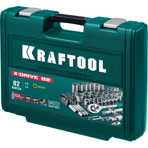 KRAFTOOL X-Drive 82, 82 предм., (1/2″+1/4″), универсальный набор инструмента (27887-H82)