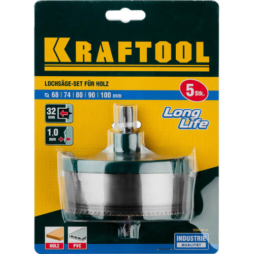KRAFTOOL 5шт(68-100/32мм) пила сегментная наборная по дереву: 68-74-80-90-100x32 мм