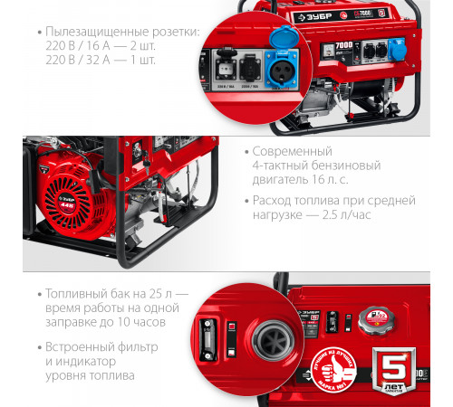 СБ-7000Е бензиновый генератор с электростартером, 7000 Вт, ЗУБР
