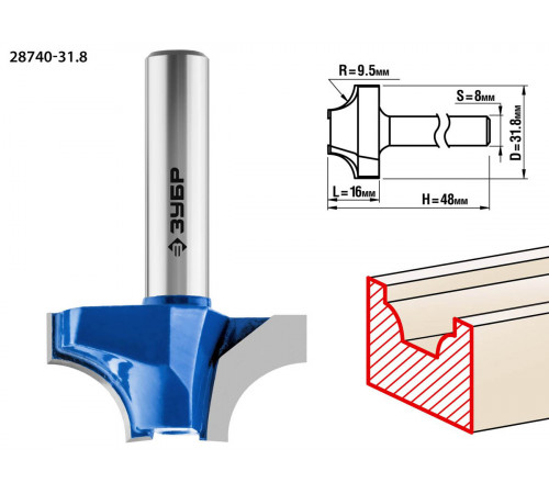 ЗУБР 31,8x16мм, радиус 9.5мм, фреза пазовая фасонная №1