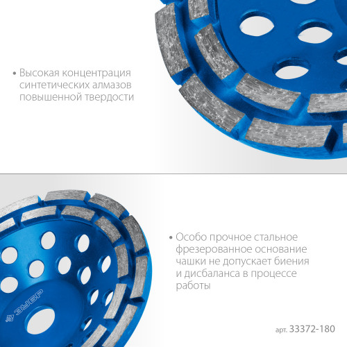 Двухрядная алмазная чашка ЗУБР d 180 мм, Профессионал