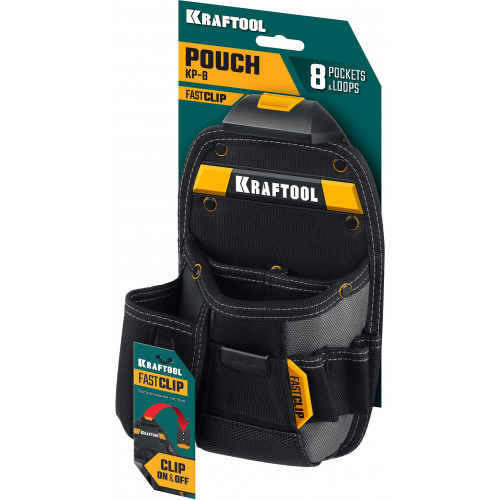 KRAFTOOL KP-8 с быстросъёмным креплением FastClip, 8 карманов и петель, 170 х 260 мм, поясная сумка (38776)