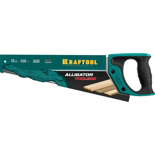Ножовка (пила) ″Alligator TOOLBOX 13″ 350 мм, 13 TPI, специальный зуб, компактная, точный рез всех видов материалов, KRAFTOOL