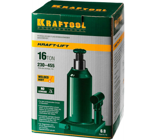 KRAFTOOL KRAFT-LIFT 16т, 230-460мм домкрат бутылочный гидравлический, KRAFT BODY