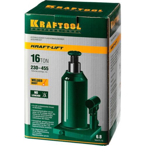 KRAFTOOL KRAFT-LIFT 16т, 230-460мм домкрат бутылочный гидравлический, KRAFT BODY