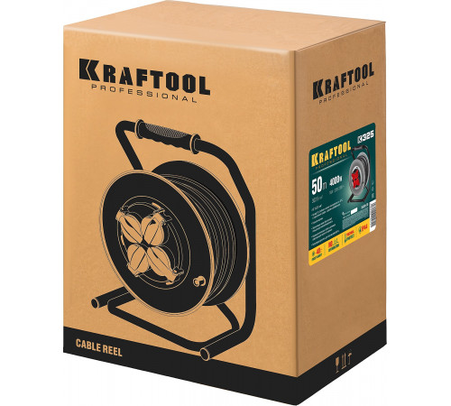 Силовой удлинитель на стальной катушке KRAFTOOL K-325 50 м, IP44