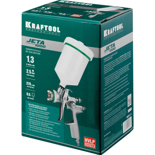 Краскопульт пневматический KRAFTOOL ″PRO″ Jeta 1000 HVLP c верхним бачком, 1.3мм