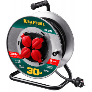 Силовой удлинитель на стальной катушке KRAFTOOL K-315 30 м, IP44