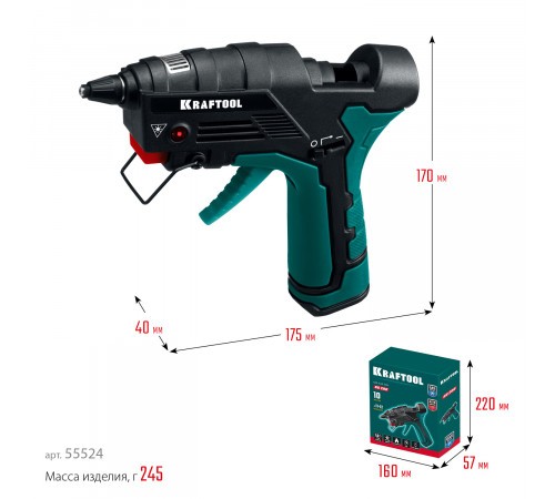 KRAFTOOL GG-200, 11 мм 200°C, термоклеящий газовый пистолет (55524)