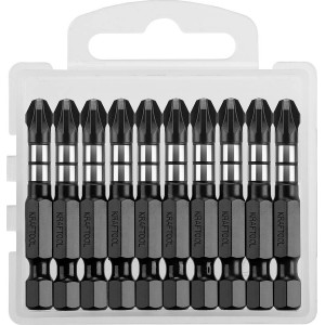 Биты KRAFTOOL Impact Pro, Pozidriv, тип хвостовика E 1/4″, PZ3, 50мм, 10шт, в пластиковом боксе