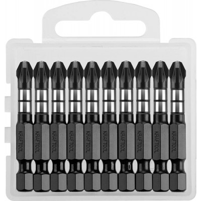 Биты KRAFTOOL Impact Pro, Pozidriv, тип хвостовика E 1/4″, PZ3, 50мм, 10шт, в пластиковом боксе
