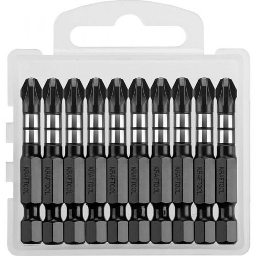 Биты KRAFTOOL Impact Pro, Pozidriv, тип хвостовика E 1/4″, PZ3, 50мм, 10шт, в пластиковом боксе