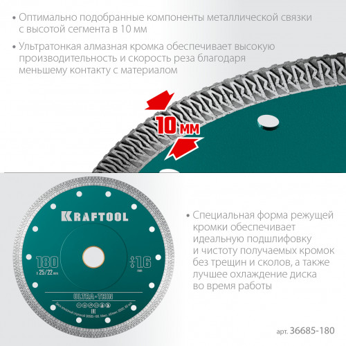 KRAFTOOL ULTRA-THIN 180х1.6 мм ультратонкий алмазный диск (36685-180)