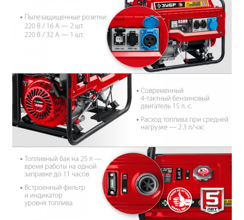 СБА-5500 бензиновый генератор с автозапуском, 5500 Вт, ЗУБР