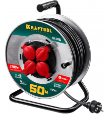 Силовой удлинитель на стальной катушке KRAFTOOL K-315 50 м, IP44