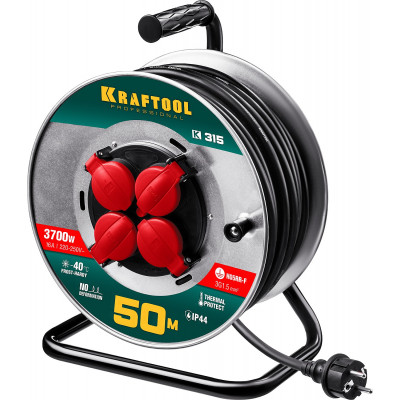 Силовой удлинитель на стальной катушке KRAFTOOL K-315 50 м, IP44