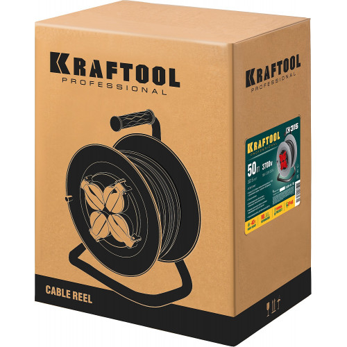 Силовой удлинитель на стальной катушке KRAFTOOL K-315 50 м, IP44