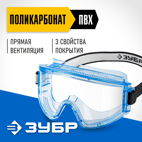 Защитные очки ЗУБР ПАНОРАМА П прямая вентиляция, увеличенный угол обзора, Профессионал