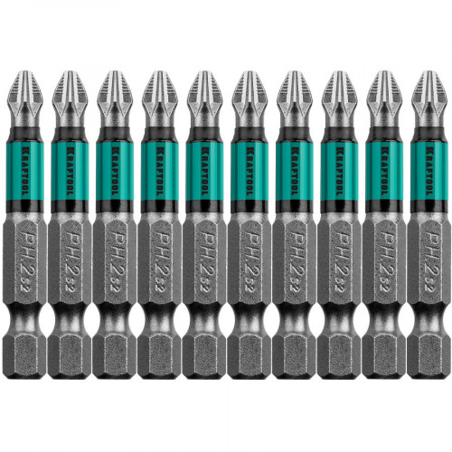 Optimum Line Биты, PH2, 50 мм, тип хвостовика E 1/4″, 10 шт в блистере, KRAFTOOL