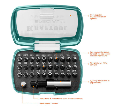 Набор специальных бит SPECIAL-32, 32 предмета, Cr-Mo, KRAFTOOL 2610-H32