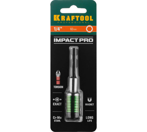 Адаптер KRAFTOOL ″PRO″ Impact Pro для бит, для ударных шуруповертов, хвостовик E 1/4″, торсионный, 60мм