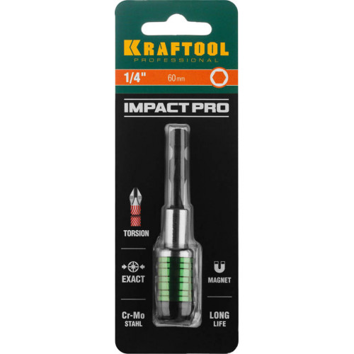 Адаптер KRAFTOOL ″PRO″ Impact Pro для бит, для ударных шуруповертов, хвостовик E 1/4″, торсионный, 60мм