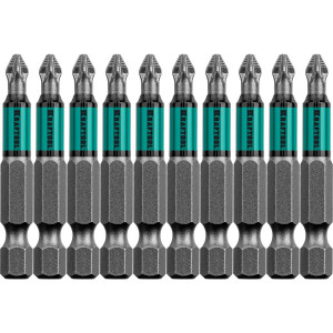 Optimum Line Биты, PZ2, 50 мм, тип хвостовика E 1/4″, 10 шт в блистере, KRAFTOOL