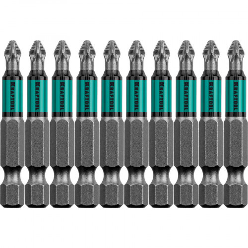 Optimum Line Биты, PZ2, 50 мм, тип хвостовика E 1/4″, 10 шт в блистере, KRAFTOOL