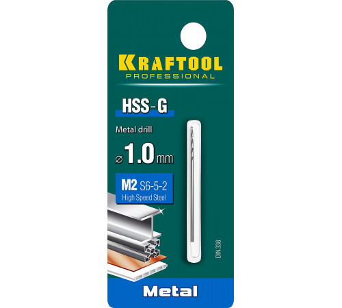 KRAFTOOL HSS-G 1.0 х40мм, Сверло по металлу HSS-G, сталь М2(S6-5-2)