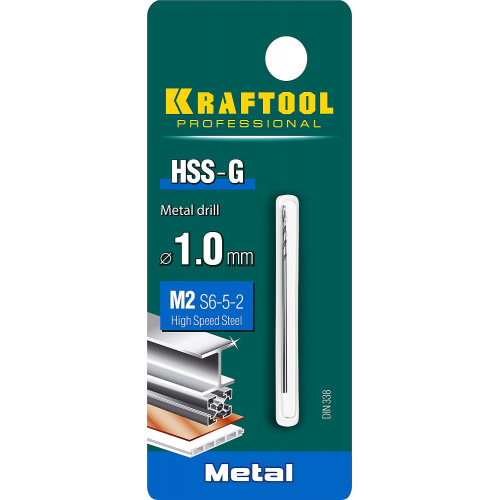 KRAFTOOL HSS-G 1.0 х40мм, Сверло по металлу HSS-G, сталь М2(S6-5-2)