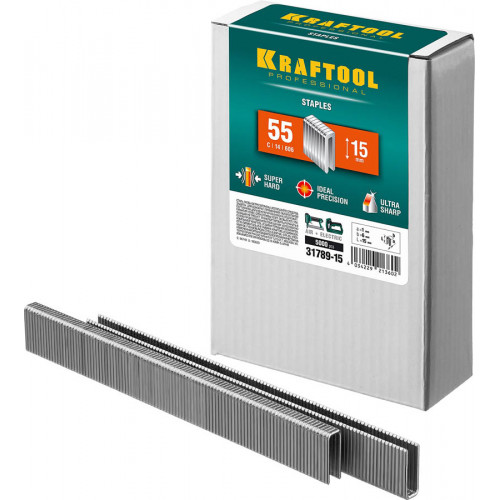 KRAFTOOL 15 мм скобы для степлера узкие тип 55, 5000 шт