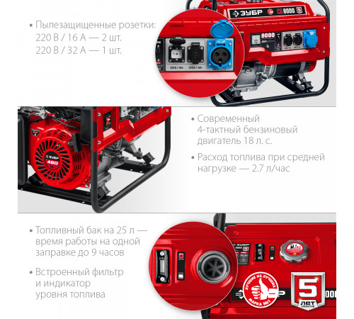 СБ-8000 бензиновый генератор, 8000 Вт, ЗУБР