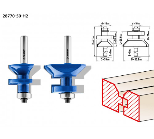 ЗУБР 50x30мм, хвостовик 8мм, Набор фрез для вагонки