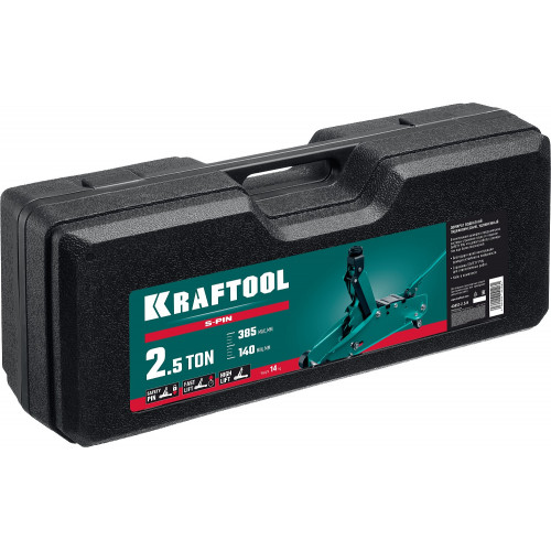 KRAFTOOL S-PIN 2.5т 140-385мм подкатной домкрат с увеличенным подъемом и фиксатором в кейсе
