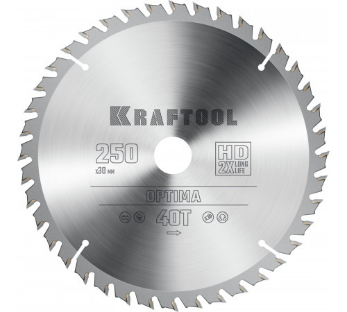 KRAFTOOL Optima 250х30мм 40Т, диск пильный по дереву