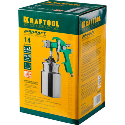 Краскопульт пневматический KRAFTOOL AirKraft HVLP с нижним бачком, 1.4мм