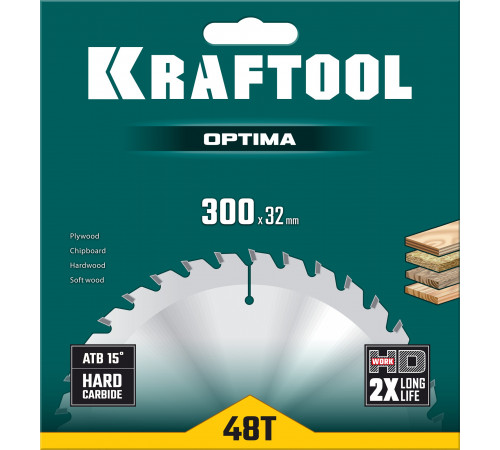 KRAFTOOL Optima 300х32мм 48Т, диск пильный по дереву