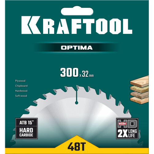 KRAFTOOL Optima 300х32мм 48Т, диск пильный по дереву