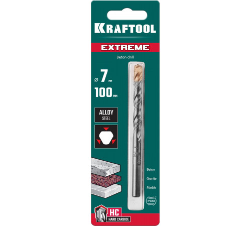 KRAFTOOL EXTREME 7 х 100 сверло по бетону, 3-х гранный хвостовик