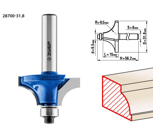 ЗУБР 31,8x16мм, радиус 9.5мм, фреза кромочная калевочная №1