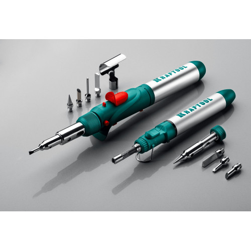 Газовый паяльник KRAFTOOL SolderPro 70A, набор 3-в-1, 30-70 Вт, горелка, фен, 1300°С