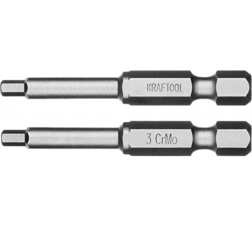 Биты ″X-DRIVE″ торсионные кованые, обточенные, KRAFTOOL 26127-3-50-2, Cr-Mo сталь, тип хвостовика E 1/4″, HEX3, 50мм, 2шт