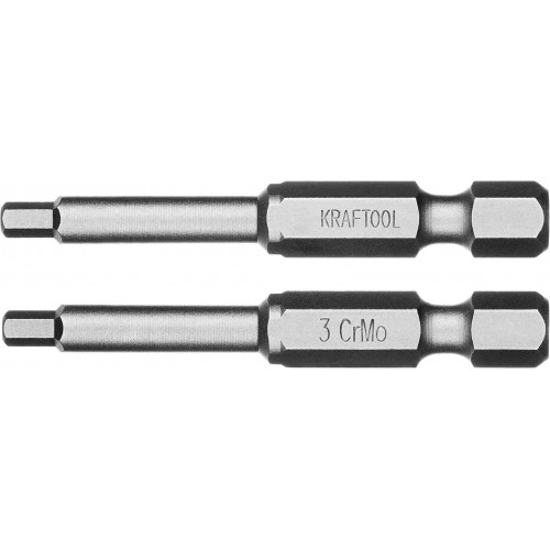 Биты ″X-DRIVE″ торсионные кованые, обточенные, KRAFTOOL 26127-3-50-2, Cr-Mo сталь, тип хвостовика E 1/4″, HEX3, 50мм, 2шт